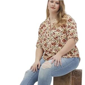 TORRID HARPER Floral Print Womens Plus size 3/4 sleeve blouse tunic twill Top 2X
